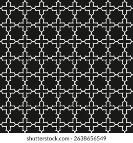 Vector abstract geometric seamless pattern in Arabesque style. Traditional linear texture, floral lattice, curved grid. Modern Islamic background. Black and white oriental ornament. Repeating design