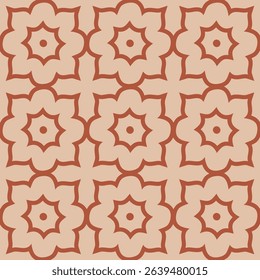 Vector abstract geometric seamless pattern in Moroccan style. Elegant oriental texture, floral grid, curved lines. Traditional Islamic background. Red and beige vintage ornament. Repeatable design