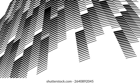 Vector abstract geometric seamless pattern with wave fading lines, tracks, halftone stripes. Extreme sport style illustration, urban art. Trendy monochrome graphic texture. Stylish sports pattern.