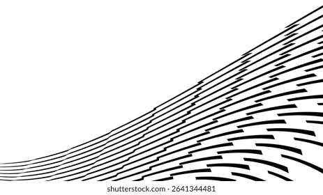 Vector abstract geometric seamless pattern with wave fading lines, tracks, halftone stripes. Extreme sport style illustration, urban art. Trendy monochrome graphic texture. Stylish sports pattern
