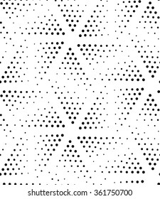 Vector abstract geometric seamless pattern. Repeating gradation in black and white. Modern halftone design, pointillism