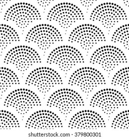 Vector abstract geometric seamless pattern. Repeating gradation in black and white. Modern halftone design, pointillism