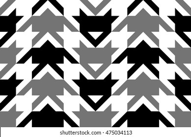 Vector abstract geometric seamless pattern. Texture from stripes, rectangles, triangles and houndstooth ( or pied de poule) shapes.