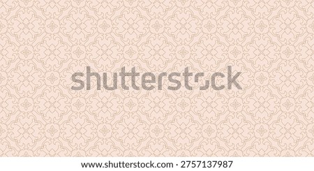 Vector abstract geometric seamless pattern in vintage european rococo style. Pink background with gold curved lines, floral shapes, curls. Delicate texture for decor, print, textile, wallpaper