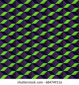 Vector Abstract Geometric Seamless Purple and Green Graphic Illusion Pattern Design