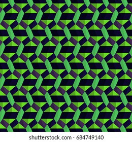 Vector Abstract Geometric Seamless Purple and Green Graphic Illusion Chain Pattern Design