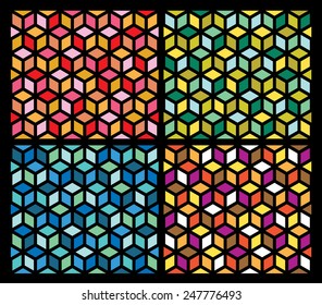 vector abstract geometric seamless repeating wallpaper in four color variations