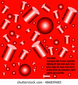 Vector abstract geometric shape from colored cylinders and spheres. Red background.