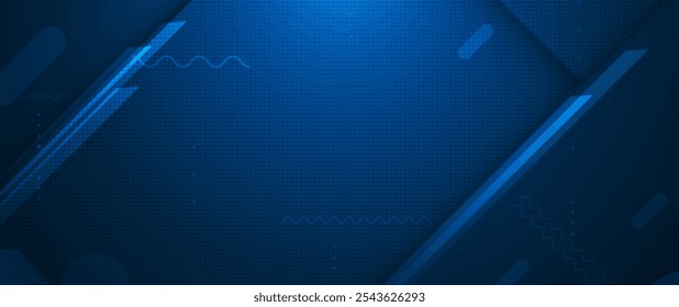 Vector abstract geometric shape, line, light effect on dark blue gradient color for banner, wallpaper background. Illustration modern graphic design for digital technology, futuristic background