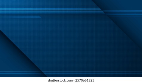 Vector abstract geometric shape, line, light effect on dark blue gradient color for banner, wallpaper background. Illustration modern graphic design for digital technology, futuristic background