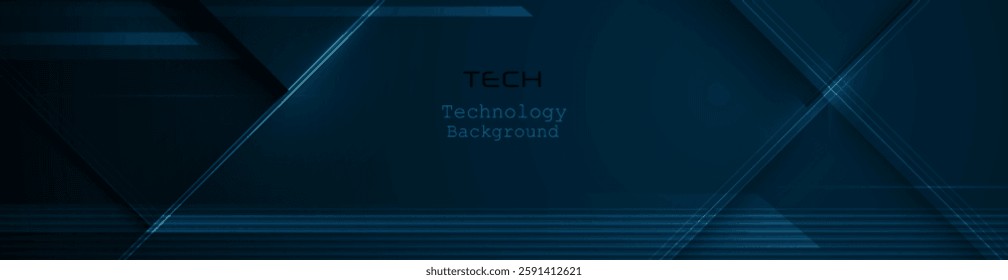 Vector abstract geometric shape, line, light effect on dark blue gradient color for banner, wallpaper background. Illustration modern graphic design for digital technology, futuristic background