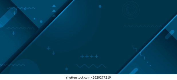 Forma geométrica abstrata do vetor, linha, efeito de luz na cor de gradiente azul escuro para banner, fundo de papel de parede. Ilustração design gráfico moderno para tecnologia digital, fundo futurista