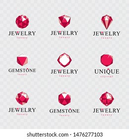 Vector abstract geometric shapes best for use as luxury logo. Collection of vector glossy gemstone design elements.