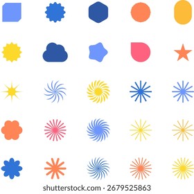 Formas geométricas abstratas vetoriais e coleção colorida de designs de banner. Para web, comercial, cartaz, outdoor, venda, vintage, anúncio, brochuras, capas.