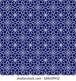 Vector abstract geometric silver and blue seamless pattern with ethnic ornament