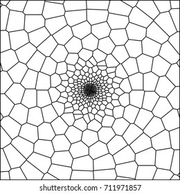 Vector Abstract Geometric Spiral Voronoi Background. Trendy Irregular Voronoi Lattice Polygonal Mosaic Template Pattern.  
