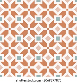 Vector abstract geometric square grid seamless background. Sino-Portuguese or Peranakan ethnic color pattern design. Use for fabric, textile, interior decoration elements, upholstery, wrapping.