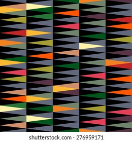 Vector abstract geometric triangle seamless pattern in tribal style with ethnic motifs. Colorful endless background for wrapping paper, web design backdrop, textile, illustration, visual identity.