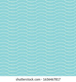 Vector abstract geometric wavy line pattern, sea and summer mood on turquoise background. Beachy costal design for your holiday. Nature background. Print, fabric, stationary.