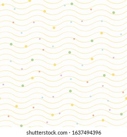 Vector abstract geometric wavy line dot pattern, sea and summer mood on white background. Beachy costal design for your perfect holiday. Nature background. Print, fabric, stationary.