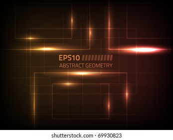 Vector abstract geometrical design against dark background, colored in shades of orange and red