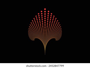 Vector abstract geometrical image of fountain silhouette. Fan shaped element, consisting from small metallic triangular stylized water drops. Logo, icon design, oil source sign