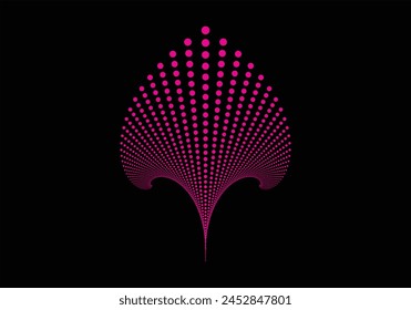 Vector abstract geometrical image of fountain silhouette. Fan shaped element, consisting from small metallic triangular stylized water drops. Logo, icon design, oil source sign