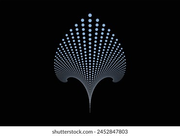 Vector abstract geometrical image of fountain silhouette. Fan shaped element, consisting from small metallic triangular stylized water drops. Logo, icon design, oil source sign