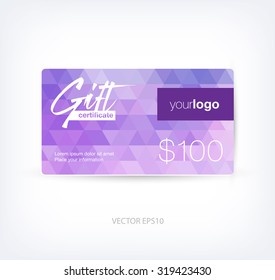 Vector Abstract Gift Card Design Template With Purple Geometric Triangular Background