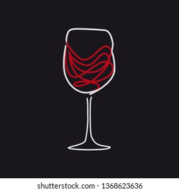 Vector abstract glass of wine, drawing with lines
