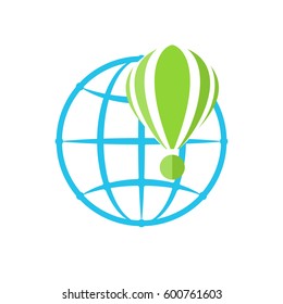 Vector abstract globe around which the balloon flies. Logo insulated mesh Earth