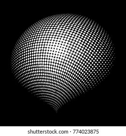 Vector Abstract globe dotted sphere, 3d halftone dot effect. White color, in black background. Vector illustration. It can be used as logo, icon. Earth shape.