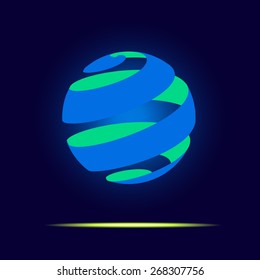 Vector : Abstract globe logo in ribbon style  floating in dark blue background,Business Logo or use for business icon