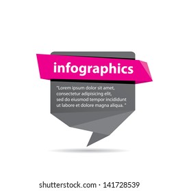 vector abstract glossy black paper origami speech bubble with pink ribbon for text. Vector black paper abstract banner for website or cover design.