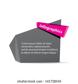 vector abstract glossy black paper origami speech bubble with pink ribbon for text. Vector black paper abstract banner for website or cover design.