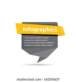 vector abstract glossy black paper origami speech bubble with orange ribbon for text. Vector black paper abstract banner for website or cover design.