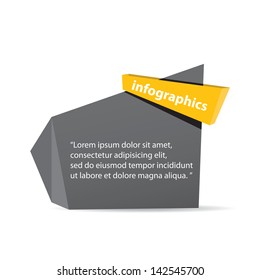 vector abstract glossy black paper origami speech bubble with orange ribbon for text. Vector black paper abstract banner for website or cover design.