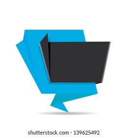 vector abstract glossy blue paper origami speech bubble with black ribbon for text. Vector blue paper abstract background for website or cover design.