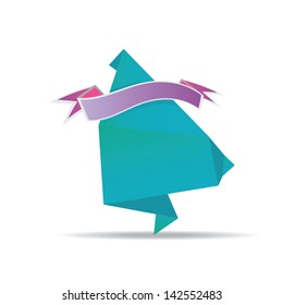 vector abstract glossy blue paper origami banner with violet ribbon for text. Vector blue abstract background for website or cover design.