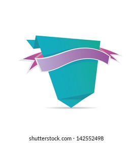 vector abstract glossy blue paper origami banner with violet ribbon for text. Vector blue abstract background for website or cover design.