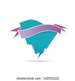 vector abstract glossy blue paper origami banner with violet ribbon for text. Vector blue abstract background for website or cover design.