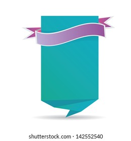 vector abstract glossy blue paper origami banner with violet ribbon for text. Vector blue abstract background for website or cover design.