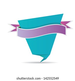 vector abstract glossy blue paper origami banner with violet ribbon for text. Vector blue abstract background for website or cover design.