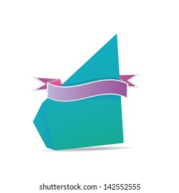 vector abstract glossy blue paper origami banner with violet ribbon for text. Vector blue abstract background for website or cover design.