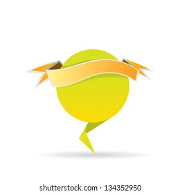 vector abstract glossy green paper origami speech bubble with orange ribbon for text. Vector green abstract background for website or cover design.