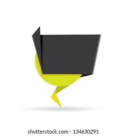 vector abstract glossy green paper origami speech bubble with black ribbon for text. Vector green paper abstract background for website or cover design.