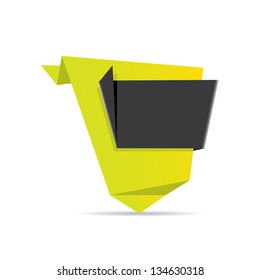 vector abstract glossy green paper origami speech bubble with black ribbon for text. Vector green paper abstract background for website or cover design.