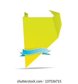 vector abstract glossy green paper origami speech bubble with blue ribbon for text. Vector green abstract background for website or cover design.