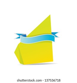 vector abstract glossy green paper origami speech bubble with blue ribbon for text. Vector green abstract background for website or cover design.