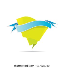 vector abstract glossy green paper origami speech bubble with blue ribbon for text. Vector green abstract background for website or cover design.